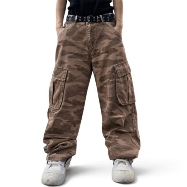 Pantalón Cargo Baggy Camuflado Marrón